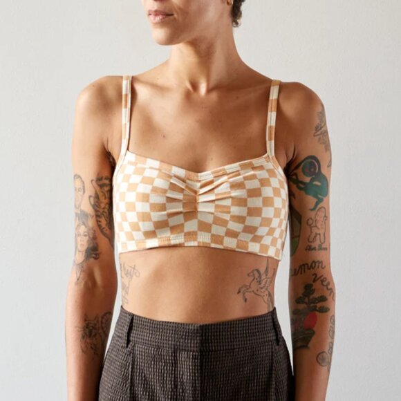 ARQ Zelda cotton bandeau bralette carres checker, small - Picture 1 of 5
